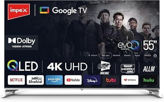 Impex 55 Inch Smart QLED Google TV,4K Ultra HD Television, Dolby Vision & Atmos, 120Hz DLG, Voice Control Remote, eARC, ALLM, Bluetooth/WiFi, 2 Years Warranty, evoQ 55S4QLC2R120 on Amazon.ae - Price Tracker