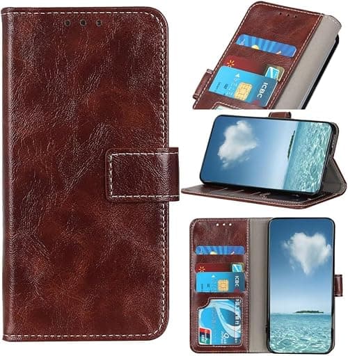 COQUE Retro Pattern Crazy Horse Leather Wallet Flip Case with Card Slots Compatible with Motorola Moto G77 5G Protective Cover - Brown على Amazon.ae - متتبع الأسعار