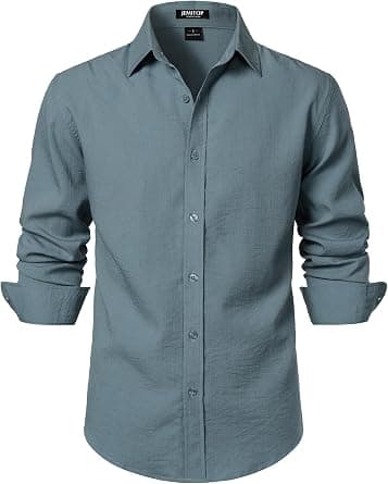 JEMITOP Men's Stretch Linen-Like Long Sleeve Button Down Shirts Casual Beach Wedding Dress Shirt on Amazon.ae - Price Tracker