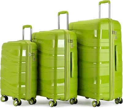 Luggage 3 Piece Set Suitcase Spinner Hardshell Lightweight TSA Lock Carry on 4 Piece Luggage Sets with PP Material, Pink Colour, Luggage Sets Hardside With Spinner Wheels (GREEN, 3 PIECES SET) on Amazon.ae - Price Tracker