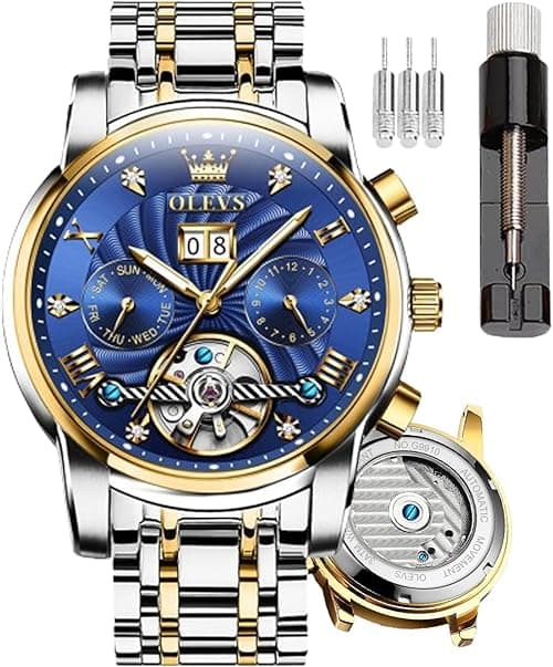 OLEVS Watches Men Automatic, Self Winding Skeleton Watches for Men Tourbillon, Stainless Steel on Amazon.ae - Price Tracker
