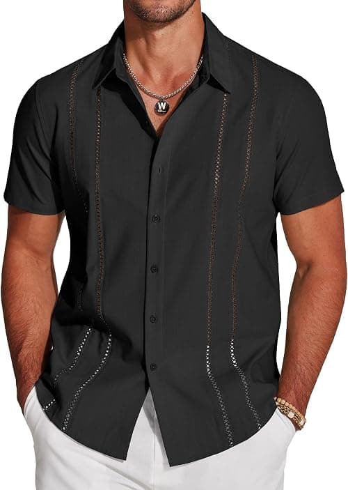 COOFANDY Men's Shirt Short Sleeve Button Down Shirts Casual Summer Beach Linen Shirts على Amazon.ae - متتبع الأسعار