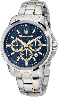 Maserati Men's Watch, SUCCESSO Collection, in Steel, PVD Gold - R8873621016, Silver, 44mm, Bracelet, Silver, 44mm, Bracelet - Amazon.ae Price Tracker