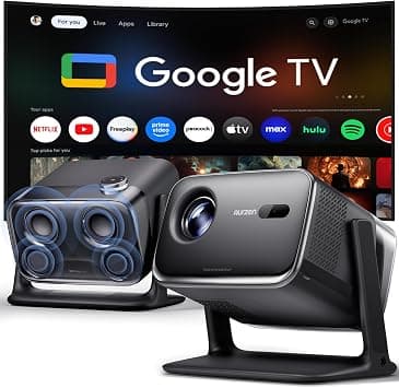 Aurzen BOOM mini Google TV Smart Projector with WiFi and Bluetooth, Voice Control, Family Mode, 20W Dolby Audio, Real-Time Focus, 4K Supported Movie Projector for Bedroom/Home Theater/Outdoor, Black على Amazon.ae - متتبع الأسعار