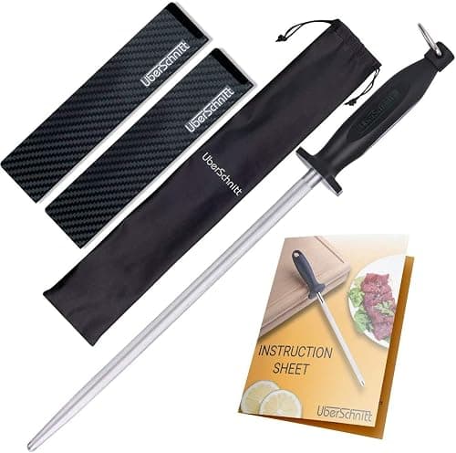 Top Chef’s 12' Knife Rod + Knife Guard Honing Steel Complete Kit | Professional Carbon Steel Honing Rod & Luxury Carry Bag – Universal Honing Rod / Stick for Kitchen, Butcher, Chef Knives and More(12) على Amazon.ae - متتبع الأسعار