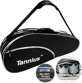 Tennis Racket Bag (3-5 Racquet), with Shoe & Phone Compartment and Protective Pad, Super Roomy and Lightweight Racquet Bag for Tennis, Badminton - متتبع أسعار Amazon.sa