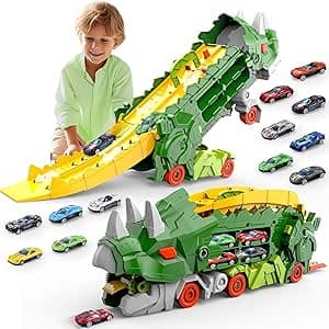 HALAYAYA Dinosaur Toys Truck Set Dinosaur Transforming Car Race Tracks Set With 8 Pcs Cars for Kids Toys Dinosaur Car Track for Kids Age 3 4 5 6 7 8 Year Old (green) on Amazon.ae - Price Tracker