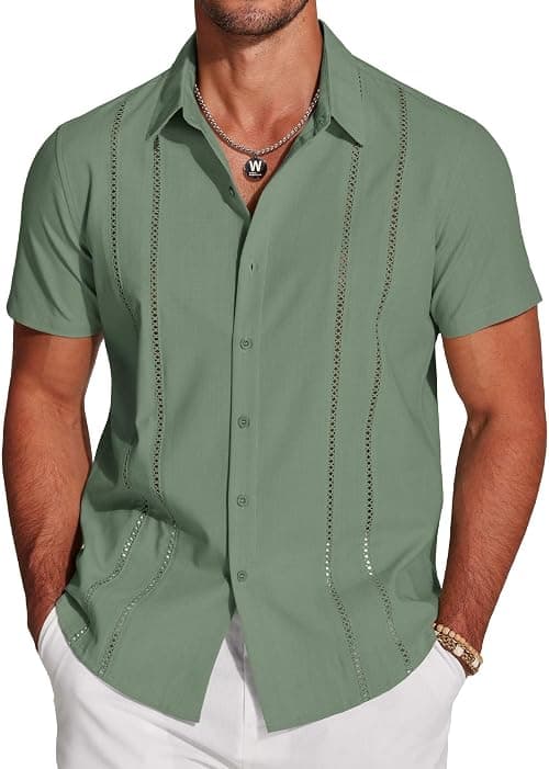 COOFANDY Men's Shirt Short Sleeve Button Down Shirts Casual Summer Beach Linen Shirts on Amazon.ae - Price Tracker