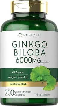 Carlyle Ginkgo Biloba Pills | 6000mg | 200 Capsules | Maximum Strength | Non-GMO, Gluten Free Supplement على Amazon.ae - متتبع الأسعار