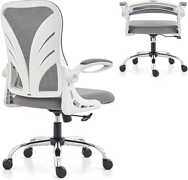 Ergonomic Office Chair with Foldable Backrest, Computer Desk Chair with Flip-up Armrests, Mesh Lumbar Support and Tilt Function Big and Tall Office Chair, White on Amazon.ae - Price Tracker