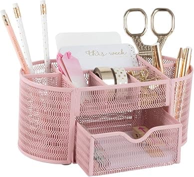 BLU MONACO Pink Desk Organizer - Girlie Desk Accessories - Strong Metal Construction - Office Supply Storage for Home or Office - Desk Organizer Pink - Light Pink Desk Accessories on Amazon.ae - Price Tracker