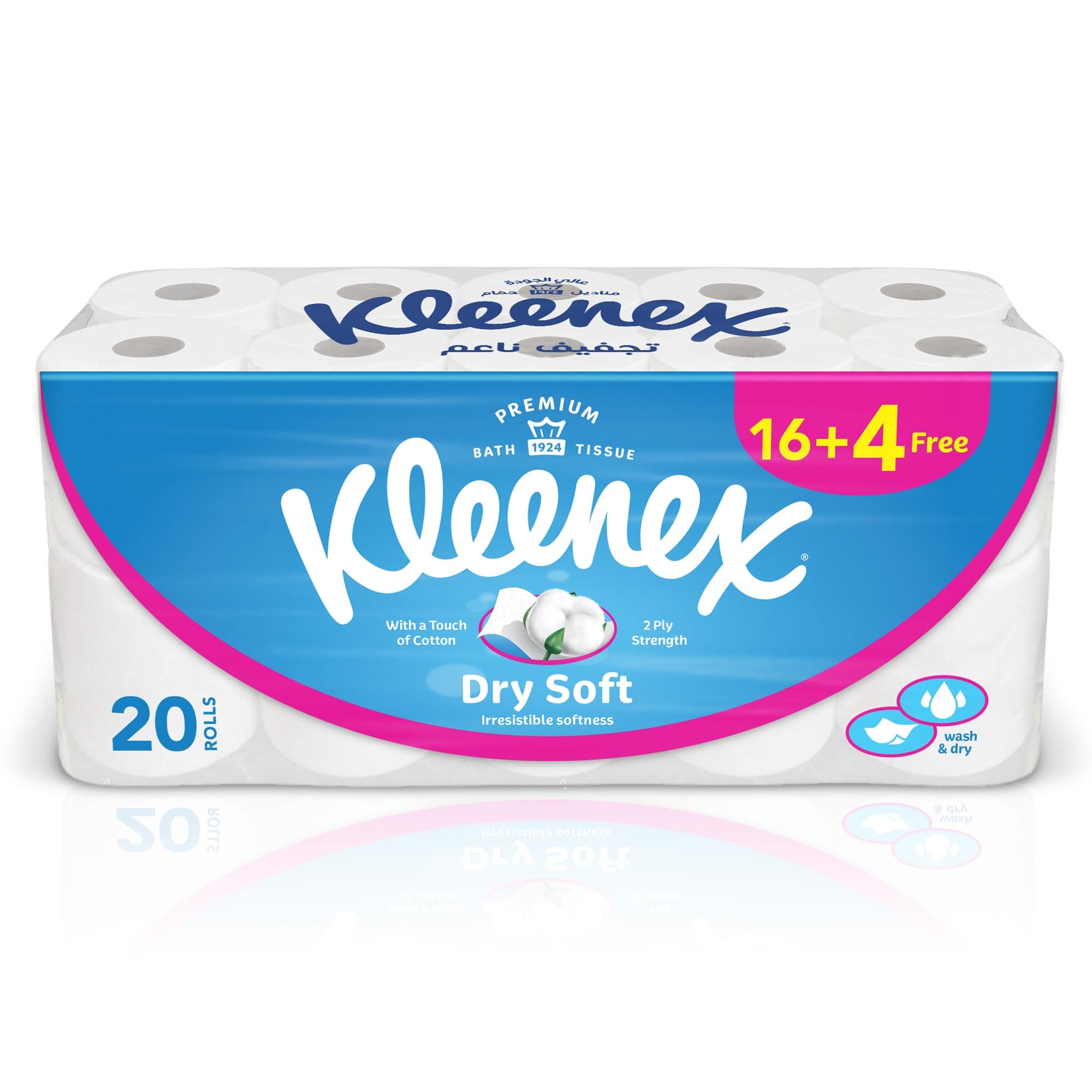 Kleenex Dry Soft Toilet Paper, 2 PLY, 20 Rolls x 200 Sheets, Embossed Bathroom Tissue with a Touch Of Cotton on Amazon.ae - Price Tracker