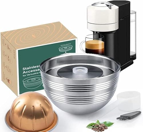 Sesama Stainless Steel Coffee Capsule Compatible for VERTUO NEXT & POP New Model & VertuoPlus &Delonghi ENV135S Machine Coffee Reusable Pods Holder For Vertuo Next Machine & POP (Single Pod) على Amazon.ae - متتبع الأسعار