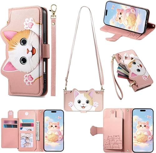 Cute Zipper Crossbody Case for Motorola Moto G67/G77 5G,Cat Wallet Wristlet Phone Cover Magnetic Card Holders Animal Case All-Round Shockproof Protective PU Leather Bumper on Amazon.ae - Price Tracker
