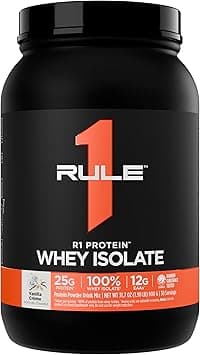 Rule1 Proteins, R1 Protein - Vanilla Crème, 25g Fast-Acting, Super-Pure 100% Isolate and Hydrolysate Protein Powder with 6g BCAAs for Muscle Growth and Recovery, 2lbs on Amazon.ae - Price Tracker