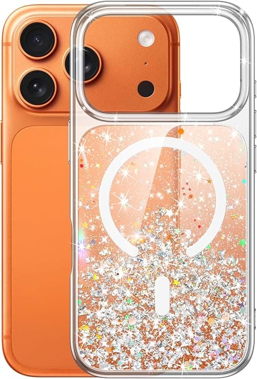 JETech Glitter Case for iPhone 17 Pro Max 6.9-Inch Compatible with MagSafe, Clear Cute Bling Sparkle for Women and Girls, Shiny Shockproof Magnetic Sparkly Phone Cover (Orange) on Amazon.ae - Price Tracker