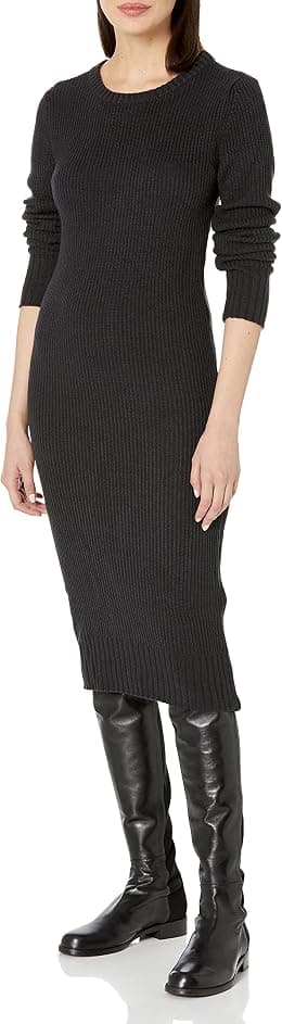 Calvin Klein Women's Petite Long Sleeve Crewneck Side Slit Zipper Dress - Best Deal Finder