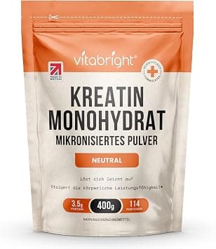 VitaBright Creatine Monohydrate Powder 400 g | 114 Servings | 200 Mesh Ultra Fine Micronised | Quick Dissolving Creatine | Vegan - دليلك لأفضل العروض