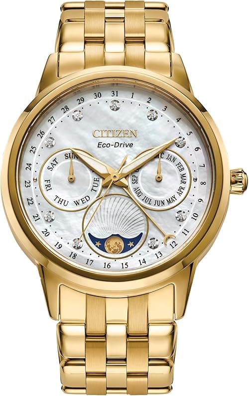 Citizen Women's Eco-Drive Calendrier, Moon Phase Diamond Accents Dial, Stainless Case and Bracelet Watch, Month/Day/Date on Amazon.ae - Price Tracker