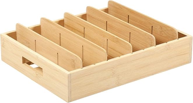Pot Lid Organiser, Bamboo Pot Lid Holder, Lid Holder Drawer, Lid Organiser Kitchen, Kitchen Organisation, Removable Divider Bamboo Box, for Kitchen, Bathroom, Room (Natural Wood Colour) على Amazon.ae - متتبع الأسعار