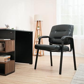 Amazon Basics Classic Faux Leather Office Desk Guest Chair with Metal Frame - Black on Amazon.ae - Price Tracker