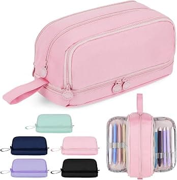 Large Capacity Pencil Case, Pencil Case 4 Compartments with Zipper Portable Handle, Beautiful Stationery Organizer for Boys Girls Teen College Students School Adults & Office Supplies, Pink على Amazon.ae - متتبع الأسعار