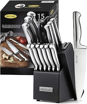 McCook® Knife Sets, 15 Pieces, Knife Set with Block, German Stainless Steel, Integrated Sharpener, Stainless Steel/Black Block on Amazon.ae - Price Tracker