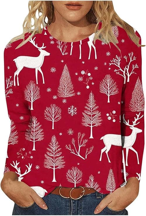 Christmas Tops For Women Uk Novelty Xmas Jumpers Plus Size Long Sleeve T Shirt Round Neck Blouses Ugly Xmas Tree Jumper Snowman Reindeer Tshirt Funny Christmas Jumpers Tunic Pullover on Amazon.ae - Price Tracker