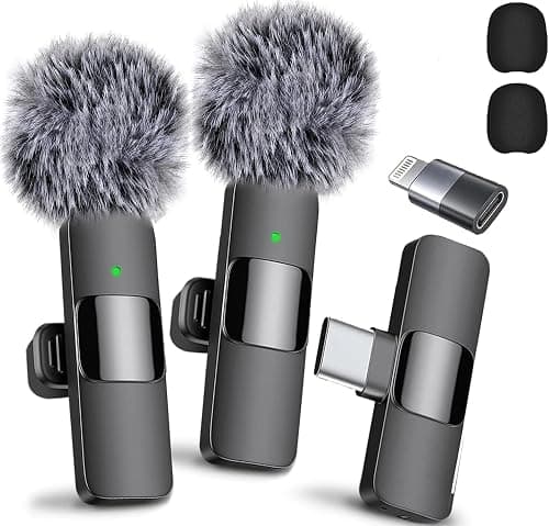 Professional Wireless Lavalier Microphone for iPhone, iPad, Android - 2Pcs Cordless Omnidirectional Condenser Recording Mic with USB-C for Interview, Video, Podcast, YouTube, TikTok on Amazon.ae - Price Tracker