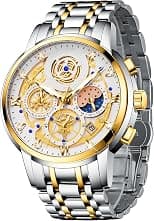 Luxury Men's Moon Phase Watch Multifunction Chronograph Quartz Wristwatch with Luminous Dial Waterproof Stainless Steel Strap - Best Deal Finder