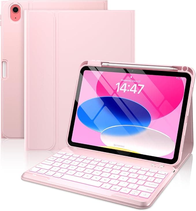 typecase Folio Keyboard Case for iPad 10th Gen 10.9 inch (2022) and iPad 11th (A16, 2025), Magnetic Wireless Detachable Keyboard, 7-Color Backlight, Thin &amp; Light, Pencil Holder – Light Pink on Amazon.ae - Price Tracker