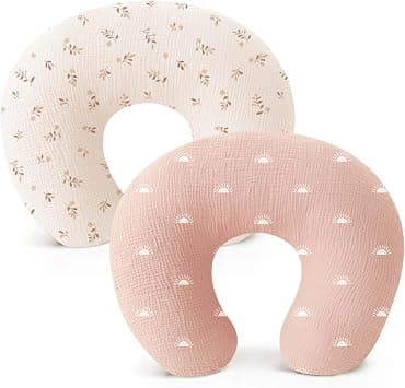 Konssy Muslin Nursing Pillow Covers, Soft and Cute Nursing Covers for Breastfeeding Pillows, Ideal for Newborn Baby Boys and Girls (Brown Leaf, Pink Sun) - 2 Pack على Amazon.ae - متتبع الأسعار