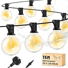 Cozylady Festoon Lights Outdoor 15+2M, String Light with 25+2 G40 Waterproof Shatterproof Bulbs, Plug-in Outdoor Light, Fairy Light for Garden Yard Wedding Party Balcony - Amazon.ae Price Tracker