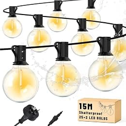 Cozylady Festoon Lights Outdoor 15+2M, String Light with 25+2 G40 Waterproof Shatterproof Bulbs, Plug-in Outdoor Light, Fairy Light for Garden Yard Wedding Party Balcony - Amazon.ae Price Tracker