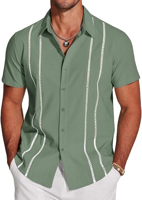 COOFANDY Men's Shirt Short Sleeve Button Down Shirts Casual Summer Beach Linen Shirts على Amazon.ae - متتبع الأسعار