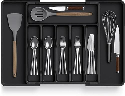 Aliza Expandable Kitchen Drawer Organiser & Utensil Holder - Black - Durable Cutlery Organiser for Spoons Forks Knives on Amazon.ae - Price Tracker