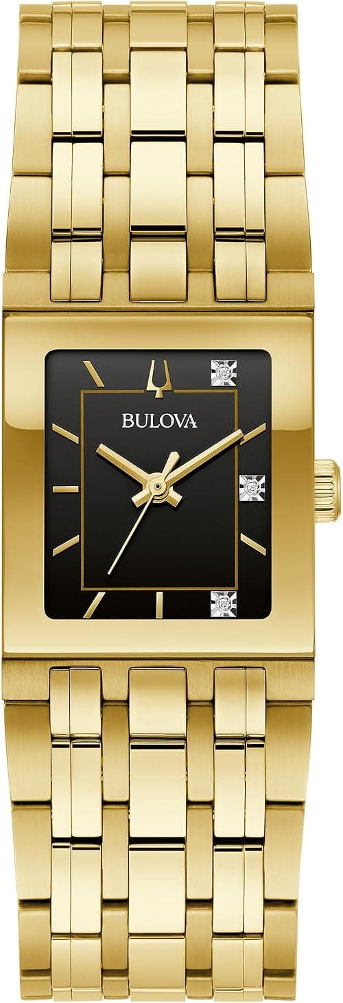 Bulova Marc Anthony Ladies Modern Quadra Diamond Gold Stainless Steel Watch,Black Dial, Style:97P167 على Amazon.ae - متتبع الأسعار