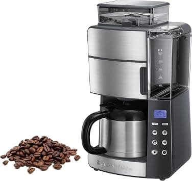 Russell Hobbs Grind & Brew 25620-56 Coffee Machine with Grinder Thermal Jug [Digital Timer, Shower Head for Optical Extraction & Aroma] (Max 10 Cups, 3-Stage Grinding Setting) - Best Deal Finder