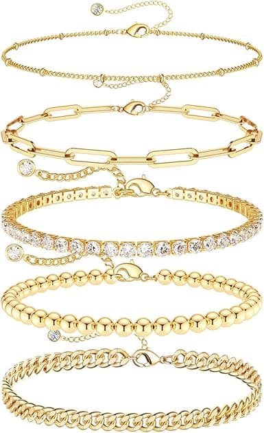 14K Gold Plated Bracelet Sets for Women - 3 Styles Dainty Layered Chain Bracelets (2 Gold, 1 Silver) Adjustable Stackable Boho Bracelet Sets - Perfect Jewelry Gift for Her on Amazon.ae - Price Tracker