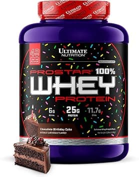 Ultimate Nutrition Prostar Whey Protein Powder Blend of Whey Concentrate Isolate and Peptides – Low Carb, Keto Friendly, 25 Grams of Protein - 80 Servings, Chocolate Birthday Cake, 5 Pounds على Amazon.ae - متتبع الأسعار