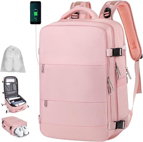 Travel Backpack, Waterproof Backpack, 31.5 L, with USB Charging Port, 10 Shoes Pockets and Compartment for 15.6 Inch Laptop(Black/Gray/White/Pink/Purple) on Amazon.ae - Price Tracker