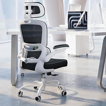 TRALT Ergonomic Office Chair - Desk Chair with Adjustable Headrest Lumbar Support Computer Chair - Mesh Comfy Chair with Flip-up Armrests - Gaming Chairs for Adults Home Office (Leather, Black White) on Amazon.ae - Price Tracker