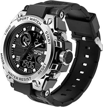 findtime Watches for Men Military Tactical Sport LED Stopwatch Black Digital Wacht for Running Workout Father Husband Relojes de Hombre, Silver, Sport على Amazon.ae - متتبع الأسعار