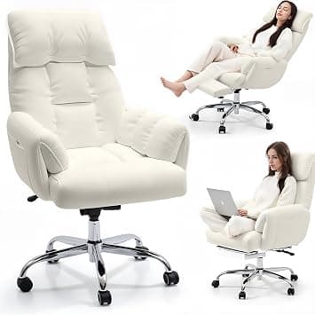 Office Chair with Footrest, Ergonomic Design, Adjustable Tilt Lock, Big and Tall PU Leather Executive Chair, Swivel Rolling Chair for Adult Working Study, Desk Chair Comfy for Home Office (A05 White) - Amazon.ae Price Tracker