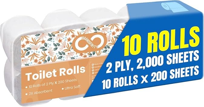 Brandsfinity Toilet Tissue Paper - Pack of 10 Rolls x 200 Sheets per Roll, 2 Ply Soft and Fluffy Embossed, Unscented Bathroom Tissue (Total 2000 Sheets) on Amazon - Best Deal Finder