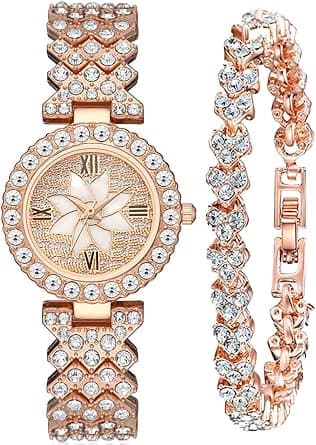 Luxury Women Wrist Watches, Fashion Casual Quartz Watch Ladies Watch, Watch Luxury Crystal Rhinestone Diamond Wrist Watch Stainless Steel Fashion Bling Iced-Out Watch على Amazon.ae - متتبع الأسعار