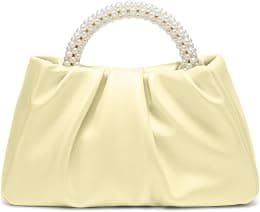 Beatfull Evening Purse Women Small Pearl Handbags Soft Leather Ruched Bag Wedding Bridal Clutch Party Prom Crossbody Purses - Best Deal Finder