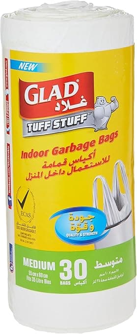 Glad Tuff Stuff Garbage Bag Medium White Handle Bags, Size 51 cm x 60 cm, 30pcs (Packaging may vary) on Amazon.ae - Price Tracker
