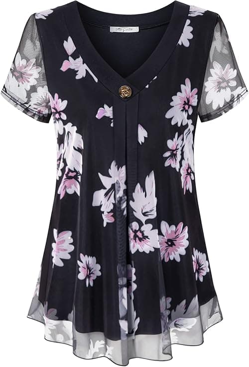 SeSe Code Women's Pleated V Neck Long Nightgown Short Sleeve Sleepshirt Sleepwear Lounge Dress on Amazon.ae - Price Tracker