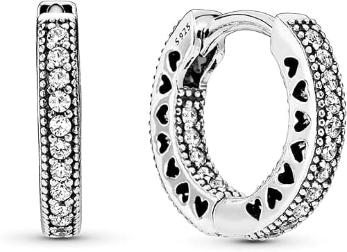 Pandora Signature Women's Sterling Silver Pavé Heart Cubic Zirconia Hoop Earrings on Amazon.ae - Price Tracker